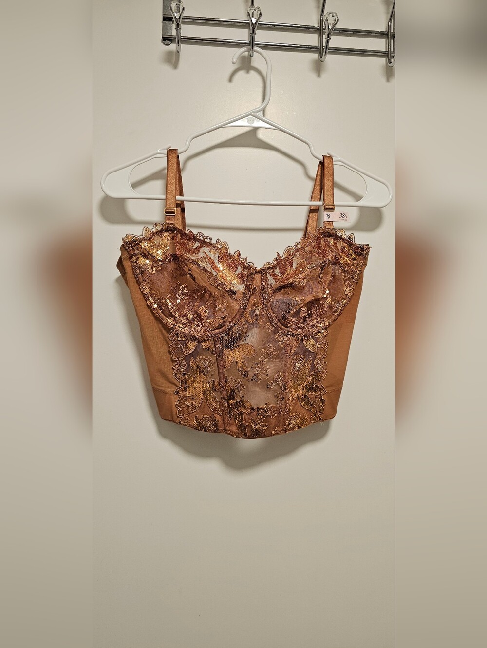 Victoria's Secret Bronze Sequin Lace Bustier Size 38D